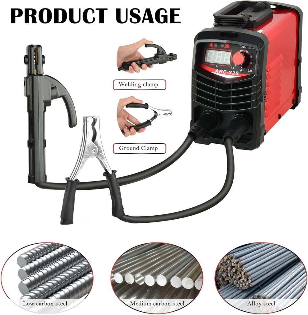 Aomdom soldador inverter profesional 220V MMA,225A Pantalla digital ARC IGBT Soldadora con inversor LCD para soldador electrodo soldadura Soldadora portátil(Rojo)