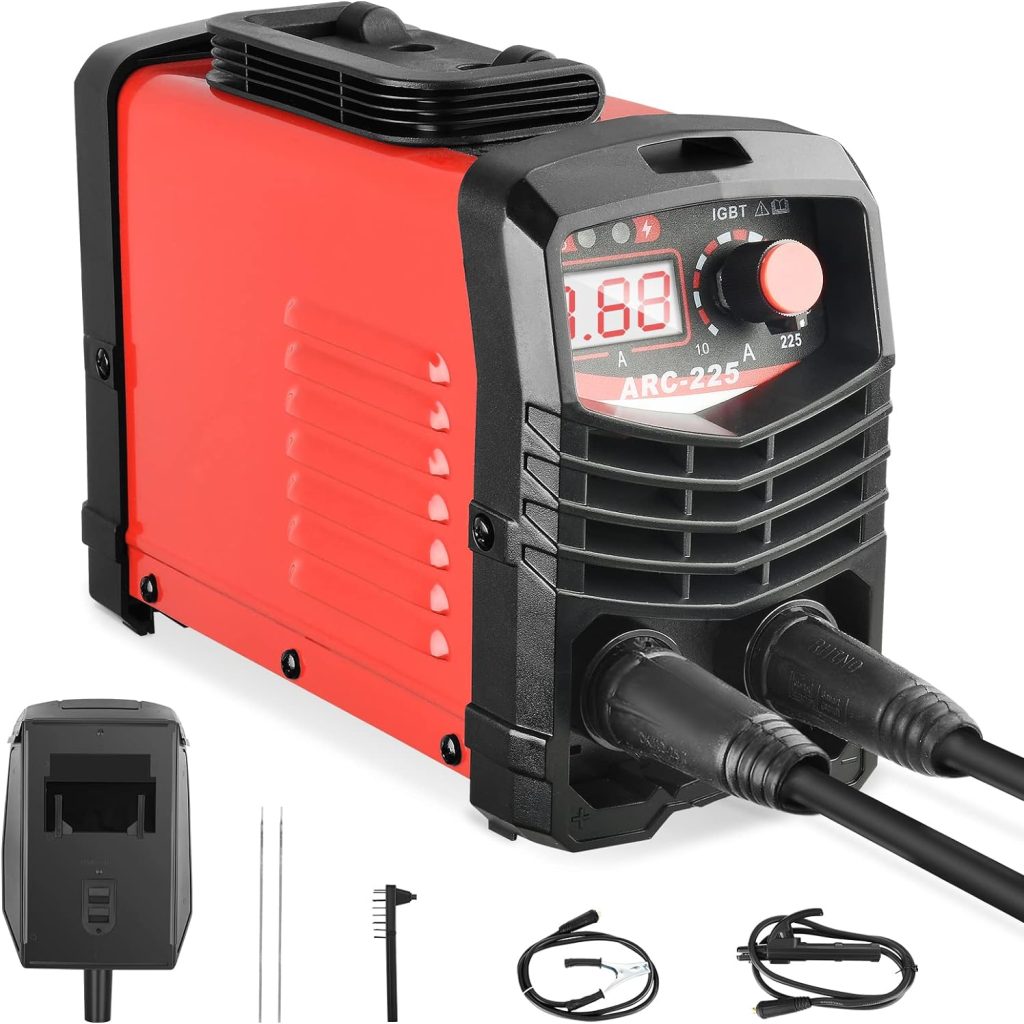 Aomdom soldador inverter profesional 220V MMA,225A Pantalla digital ARC IGBT Soldadora con inversor LCD para soldador electrodo soldadura Soldadora portátil(Rojo)