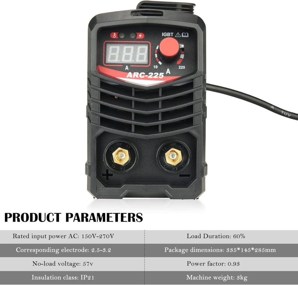 Aomdom soldador inverter profesional 220V MMA,225A Pantalla digital ARC IGBT Soldadora con inversor LCD para soldador electrodo soldadura Soldadora portátil(Rojo)