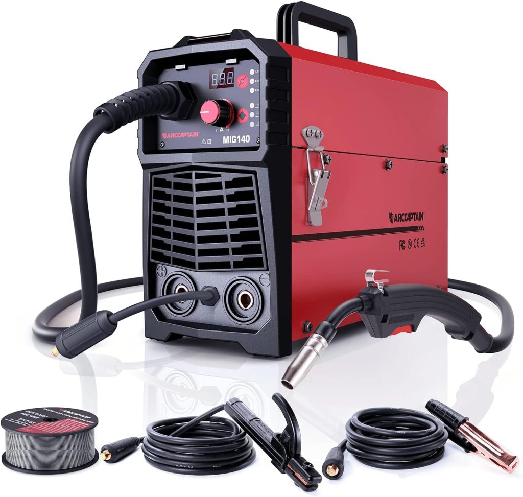 ARCCAPTAIN Máquina de soldar MIG MAG con 140 amperios, 4 en 1 FLUX cable de llenado adecuado/MAG soldador de gas de protección de la máquina/MMA E-Hand/Elevador TIG IGBT Inverter Soldador
