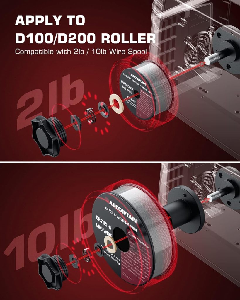 ARCCAPTAIN MIG MAG soldadora de 200A, 7 en 1 soldadora de sinergia completa FLUX alambre tubular/MAG/MIG soldadora de gas de protección/MMA/TIG Lift compatible/Soporte de pistola Spool