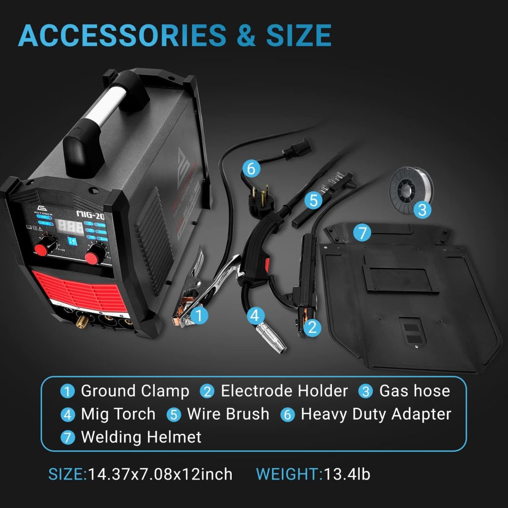 AUTOGEN 200A MIG Soldador 3 en 1 Flujo MIG/Lift TIG/MMA Stick Welder, 110V/220V Máquina de soldadura de doble voltaje IGBT DC Inverter