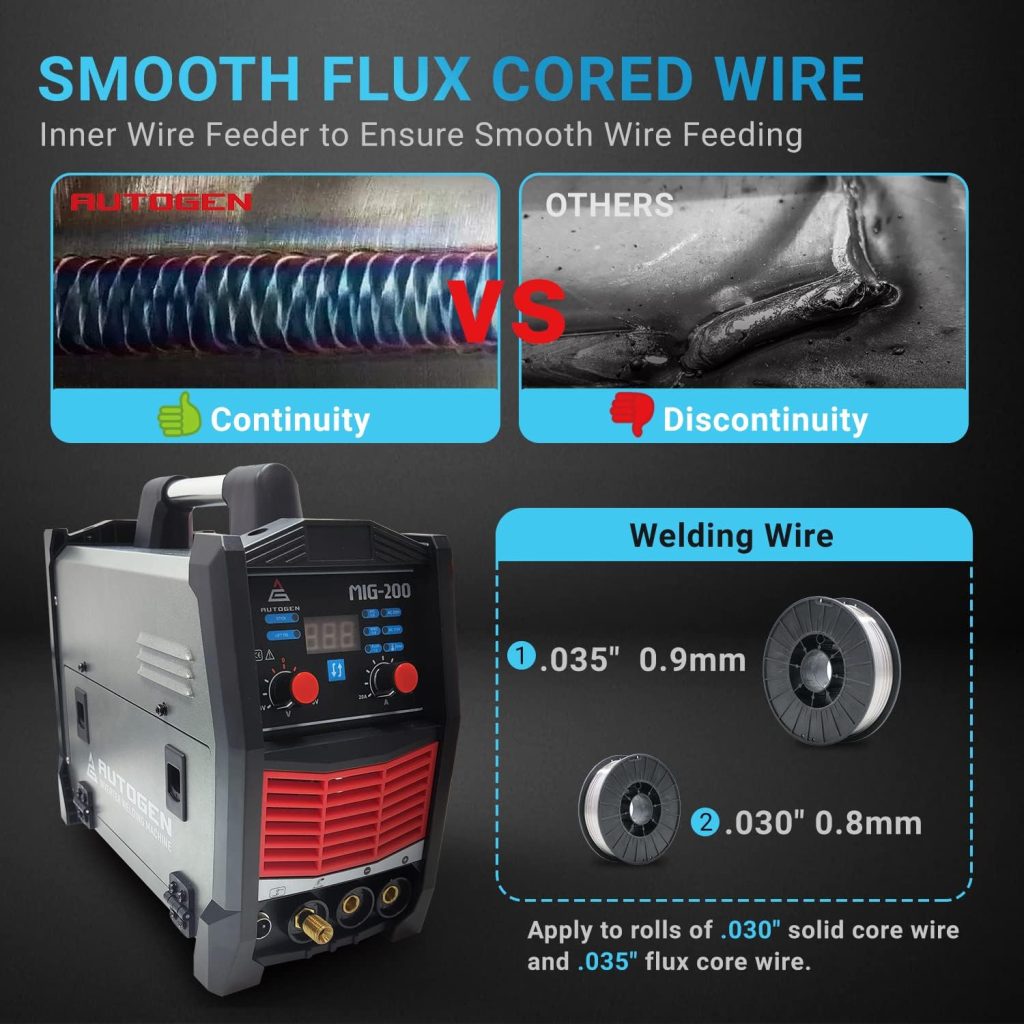 AUTOGEN 200A MIG Soldador 3 en 1 Flujo MIG/Lift TIG/MMA Stick Welder, 110V/220V Máquina de soldadura de doble voltaje IGBT DC Inverter