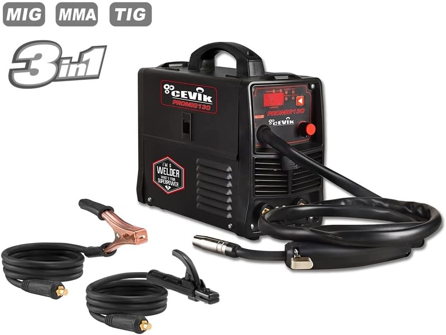 CEVIK PRO - Soldador Inverter Multifunción CE-PROMIG130 130Amp - MMA, MIG Sin Gas, TIG Lift - Panel Sencillo de Regulación