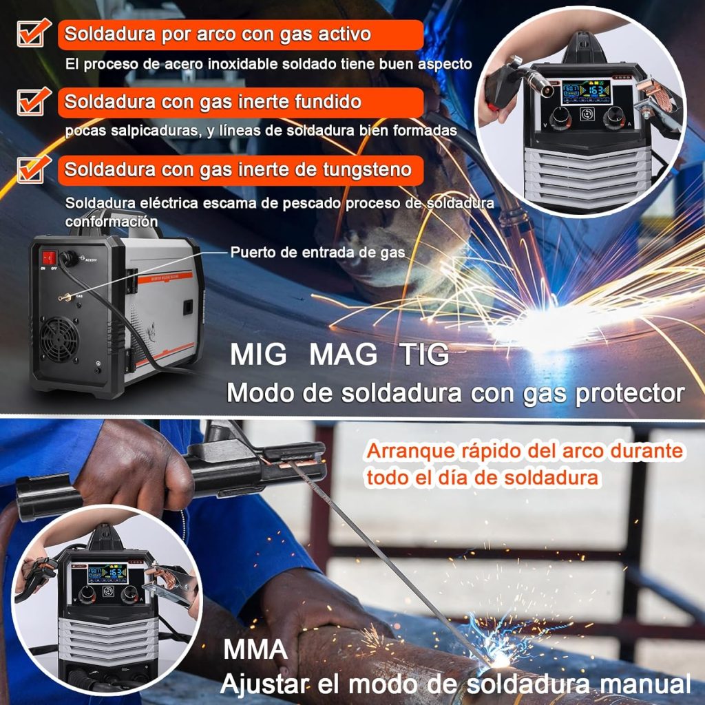 Hancaner Soldadora 4 en 1 MIG MMA MAG TIG-160C Máquina de soldadura eléctrica portátil multipropósito Pantalla LCD 120A Soldadoras inteligentes de gran corriente