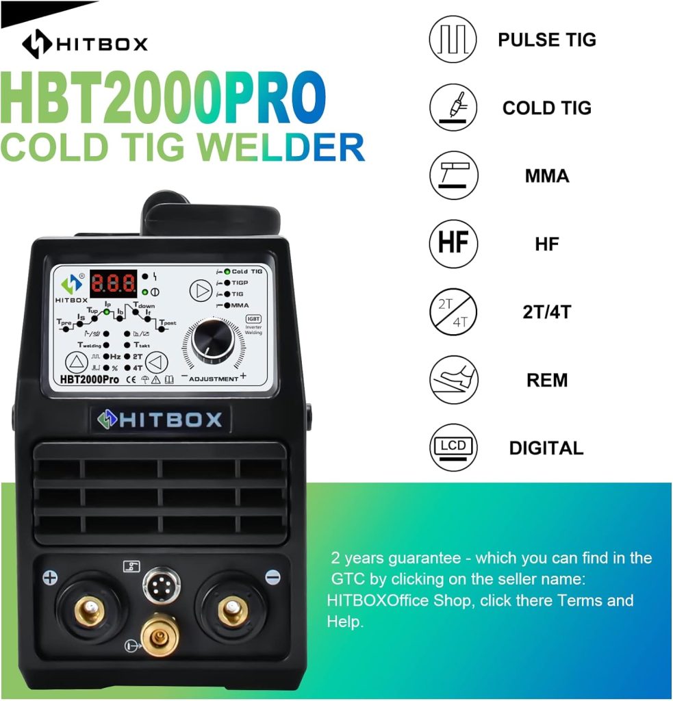 HITBOX 200A 4 in 1 Soldador TIG Soldadura TIG Pulse Maquina TIG con Máquina de Soldadura TIG en Frío, Encendido HF, Función de Pulso, MMA, Cuna Variedad de Accessirioes