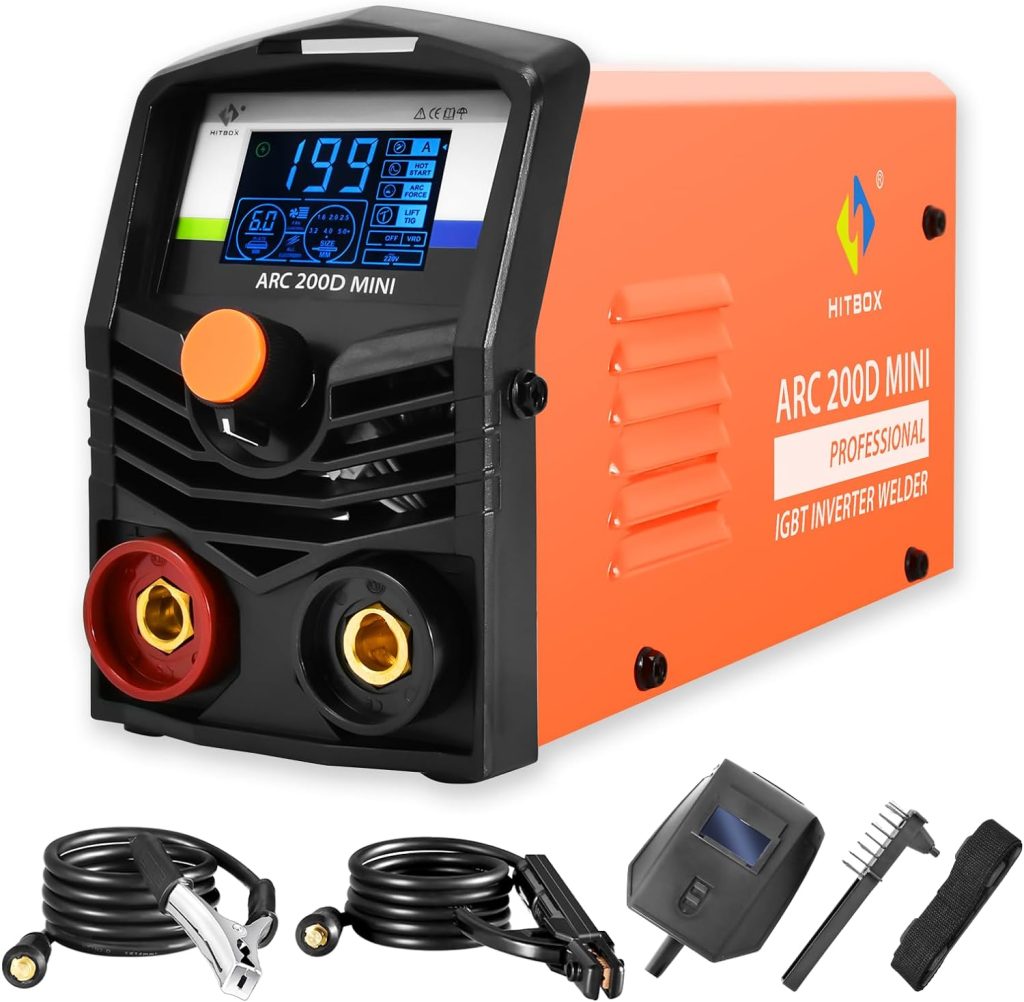 HITBOX ARC200D MINI Compacto Soldador Inverter 2 en 1 SYN Pantalla Digital LCD Soldadura Eletrodo 200 ARC LIFT TIG Máquina de Soldar Inverter, Hot Start, Arc Force
