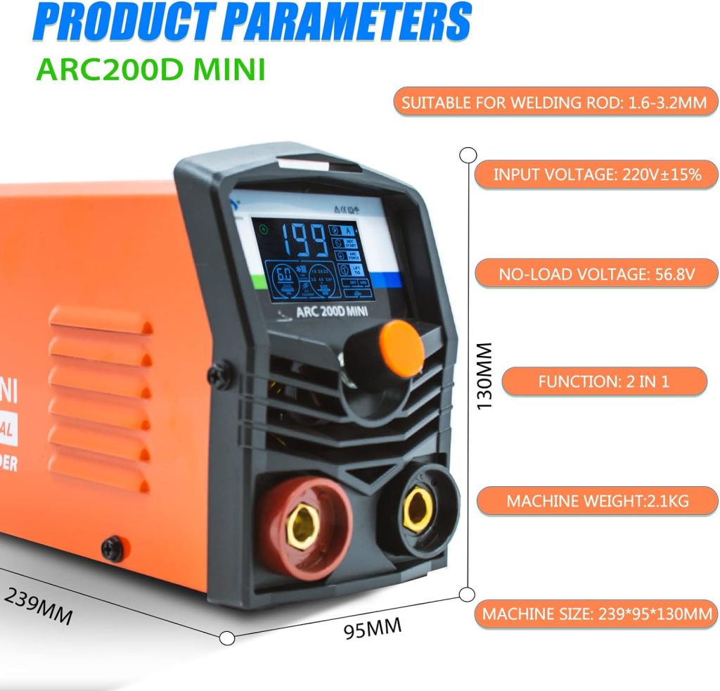 HITBOX ARC200D MINI Compacto Soldador Inverter 2 en 1 SYN Pantalla Digital LCD Soldadura Eletrodo 200 ARC LIFT TIG Máquina de Soldar Inverter, Hot Start, Arc Force