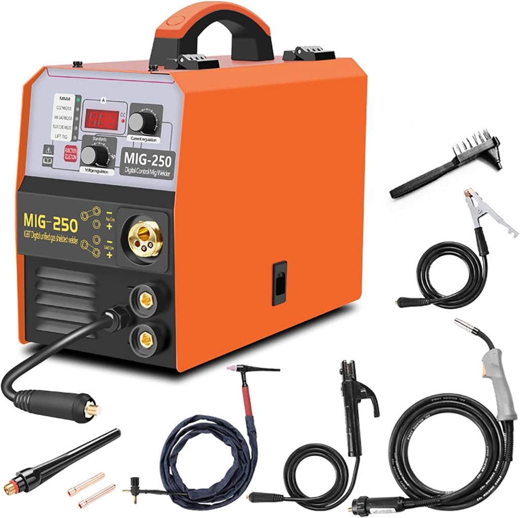HYQNG Soldadora MIG portátil, máquina de Soldadura Combo 3 en 1 MMA/MIG/Lift TIG, soldadora de núcleo de Flujo, máquina soldadora MIG-520, Equipo de Soldadura mig