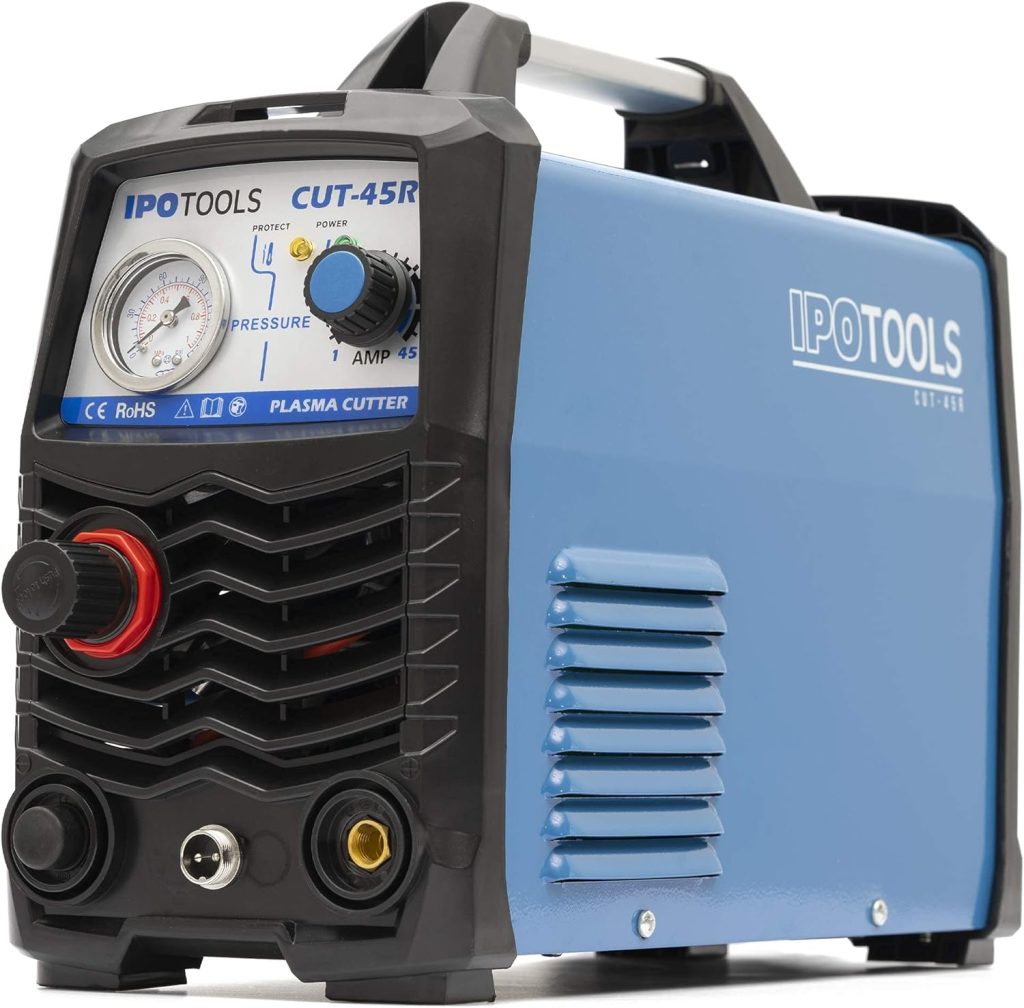 IPOTOOLS Cortador de plasma CUT-45R – Máquina de corte por plasma 45 A hasta 12 mm de potencia de corte inversor soldadora de plasma con encendido IGBT/HF / Azul / 230 V / 7 años de garantía