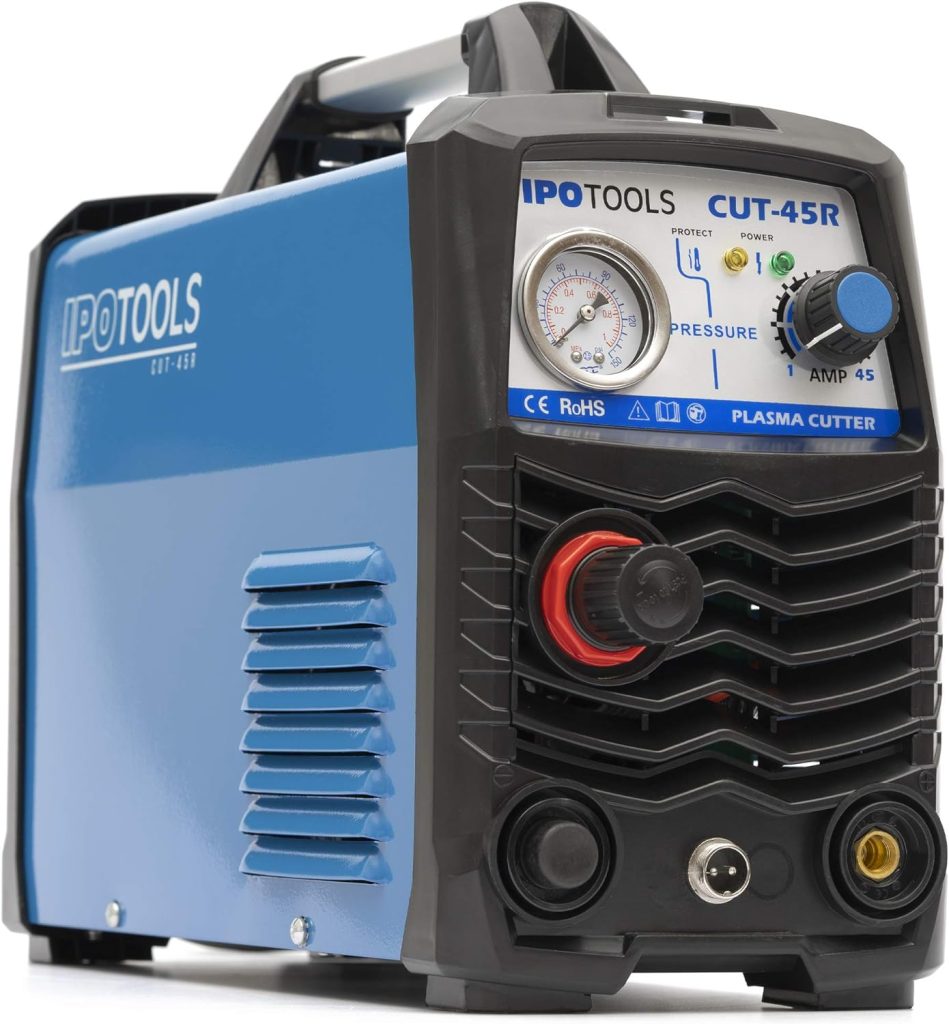IPOTOOLS Cortador de plasma CUT-45R – Máquina de corte por plasma 45 A hasta 12 mm de potencia de corte inversor soldadora de plasma con encendido IGBT/HF / Azul / 230 V / 7 años de garantía