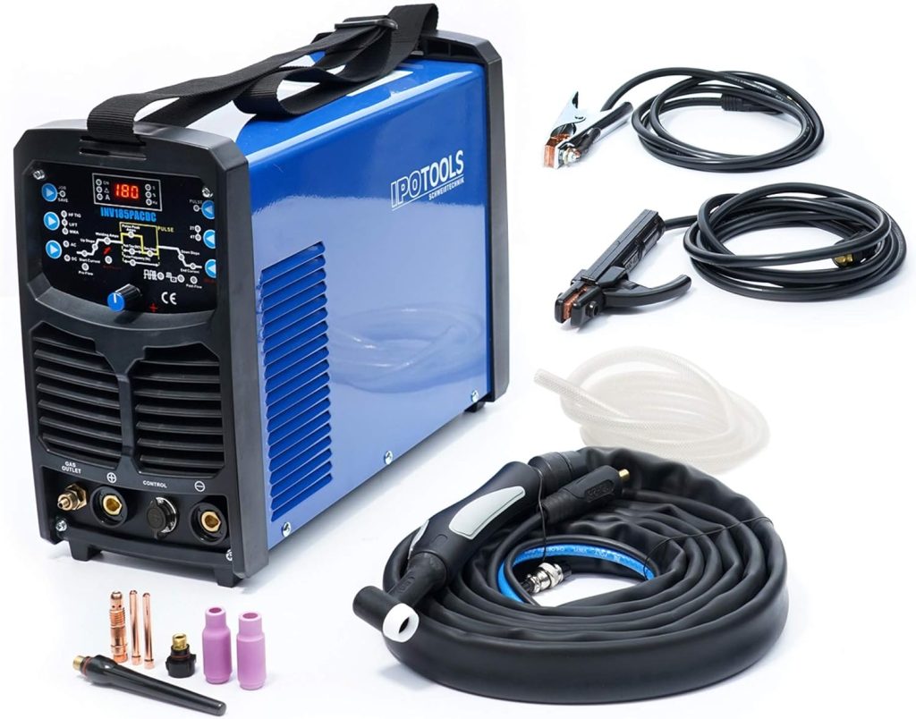 IPOTOOLS INV185PACDC TIG - Máquina de soldar AC DC con 180 amperios, soldadora inversor totalmente digital, incluye encendido RF, función de pulso, soldadura de aluminio, MMA, IGBT, 7 años de garantía
