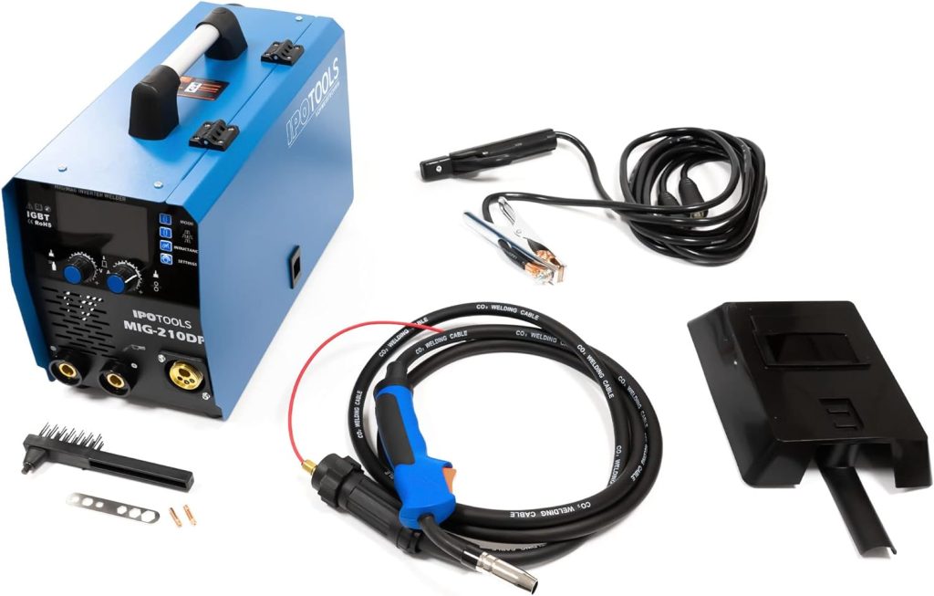 IPOTOOLS MIG-210DP Synergy Double Pulse MIG MAG Welder - Soldador inverter profesional LCD con 210A 230V IGBT, 3 en 1 MIG Flux MMA Electrodes, Máquina de soldar portátil, 7 años de garantía