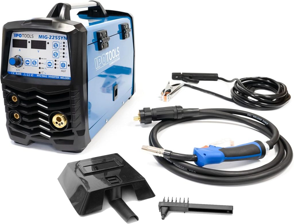 IPOTOOLS MIG-225SYN Maquina de soldar MIG MAG sinérgica - máquina de soldadora de hilo sin gas, MIG sinérgica con 225A 230V IGBT, 3 en 1 MIG Flux, MMA, Soldador inverter, 7 años de garantía