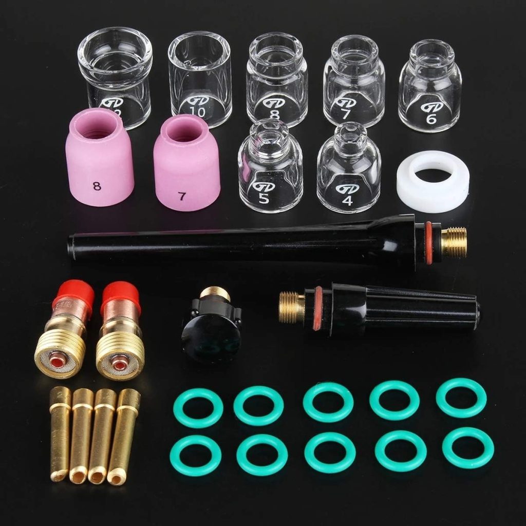 Kit de soldadura Ranura de soldadura TIG Accesorios Antorcha Stubby Gas Copa de cristal for WP-17/18/26 29pcs Alicates de antorcha para soldadores multiusos pro