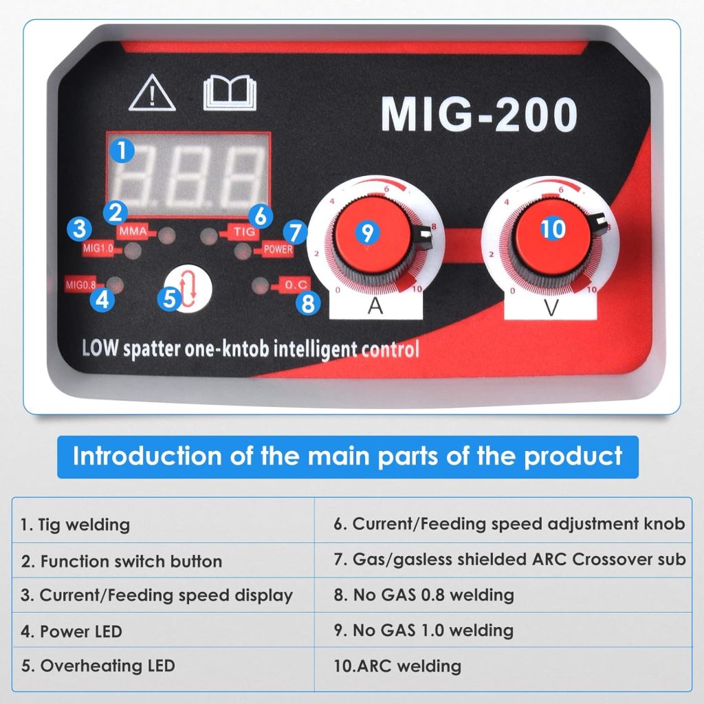 Maquina Soldador 3 en 1 ARC/MIG/TIG,Aomdom soldador inverter 220V 200A,con antalla digital LCDpara soldador electrodo soldadura Soldadora portátil per reparación y mantenimiento de varios equipos