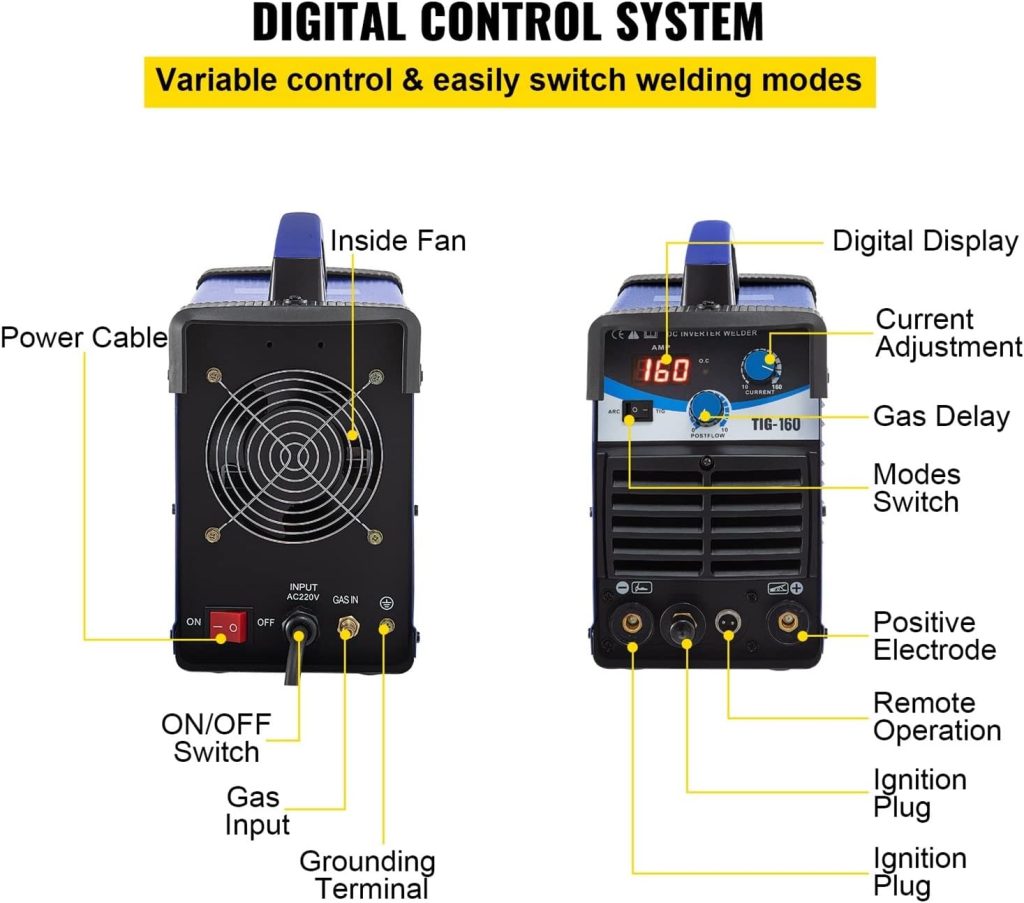 OTENC TIG-160DC HF TIG/ARC 2 en 1 Combo DC Soldador de Doble Voltaje con Accesorios completos 160A Fácil de Usar para Profesionales y Principiantes