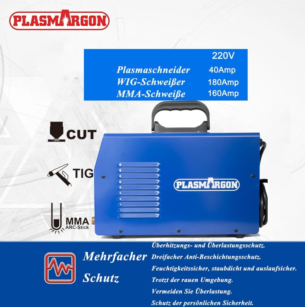 PLASMARGON 3 en 1 Combo Cortadora de plasma Soldador tig MMA Inverter Combine maquina de corte por plasma TIG MMA Corte | IGBT | Pantalla LCD digital | Encendido RF – CT418