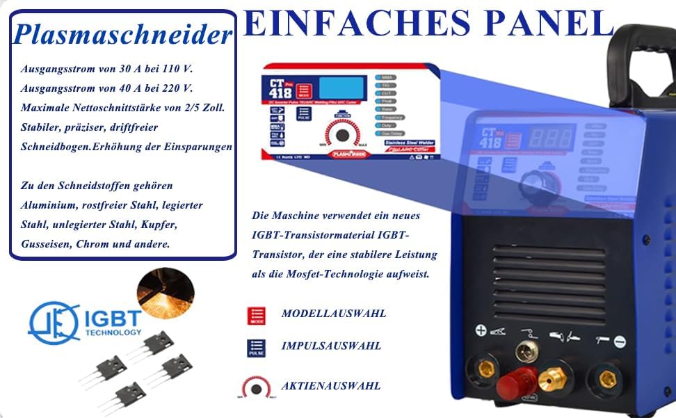 PLASMARGON 3 en 1 Combo Cortadora de plasma Soldador tig MMA Inverter Combine maquina de corte por plasma TIG MMA Corte | IGBT | Pantalla LCD digital | Encendido RF – CT418