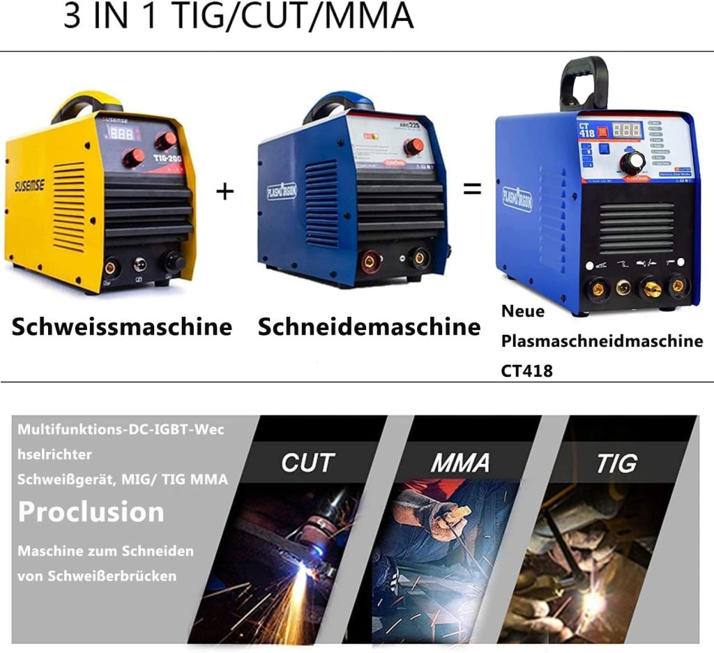 PLASMARGON 3 en 1 Combo Cortadora de plasma Soldador tig MMA Inverter Combine maquina de corte por plasma TIG MMA Corte | IGBT | Pantalla LCD digital | Encendido RF – CT418