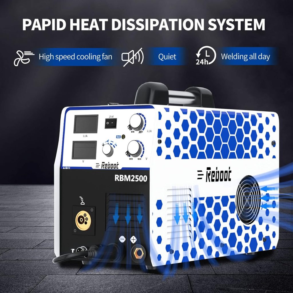 Reboot 250A Soldador Inverter Multiproceso 5 en 1:MIG con gas y sin gas MAG MMA LIFT TIG Pistola De Carrete,soldadura estable Viene con alambre tubular y accesorios de soldadura