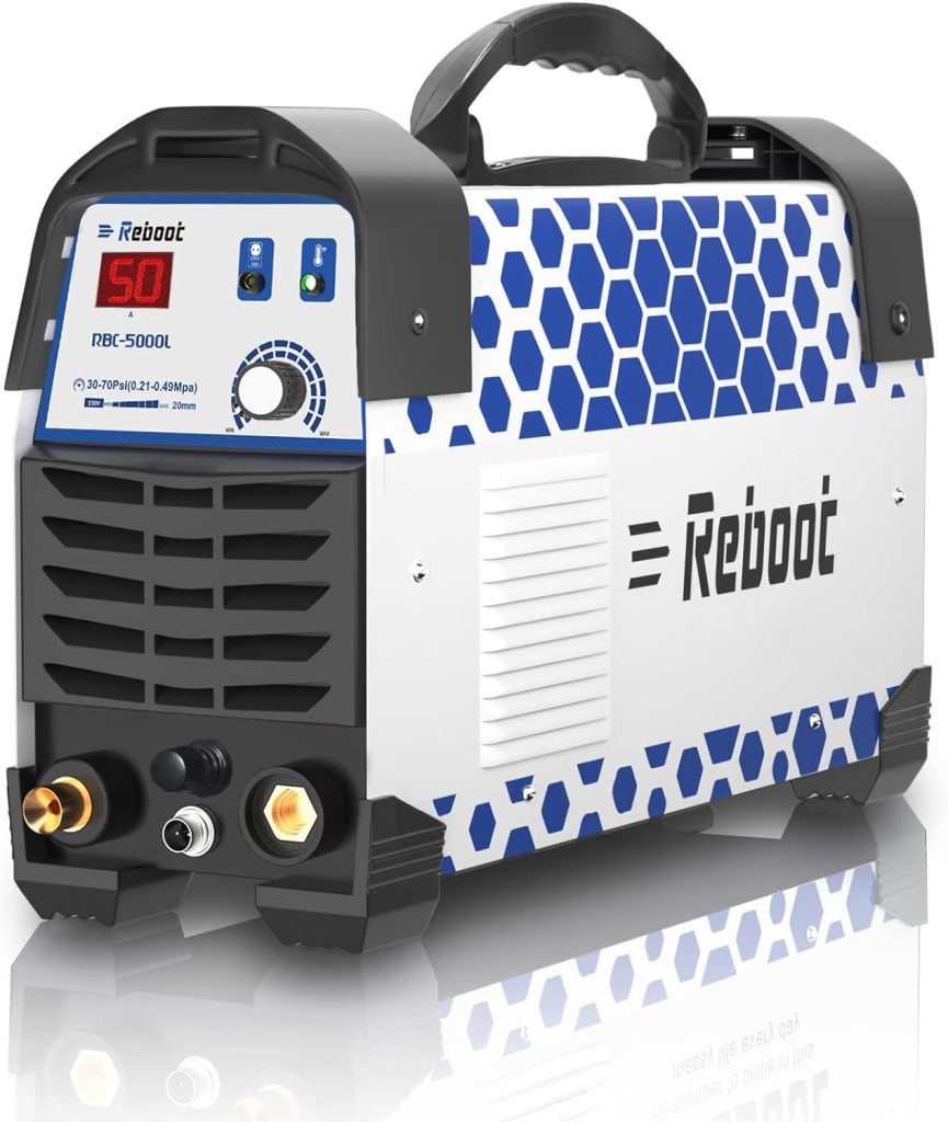 Reboot Cortadora de Plasma 50A 230V Máquina de Corte de alta Frecuencia de arco Piloto no Táctil de Hasta 20mm Para Aleación Inoxidable Acero dulce Cobre Aluminio Azul-Blanco Nueva Actualización