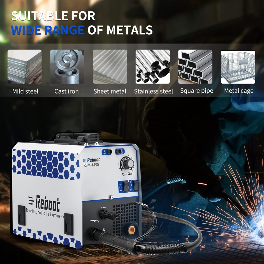 Reboot Soldadora MIG 145A 1kg 230V IGBT Sin Gas MIG/ARC/Lift TIG 3 en 1 Núcleo de flujo Máquina de soldadura por inversor MMA MIG MAG RBM1450 Nuevas actualizaciones