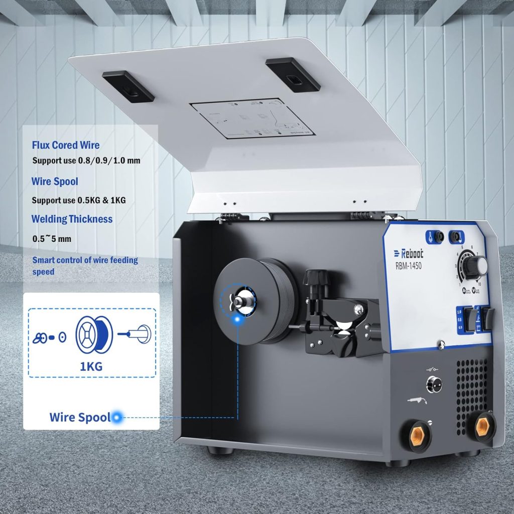 Reboot Soldadora MIG 145A 1kg 230V IGBT Sin Gas MIG/ARC/Lift TIG 3 en 1 Núcleo de flujo Máquina de soldadura por inversor MMA MIG MAG RBM1450 Nuevas actualizaciones