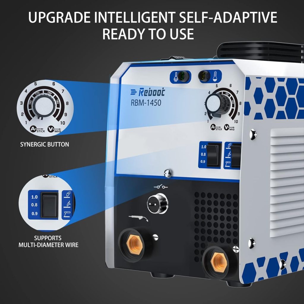 Reboot Soldadora MIG 145A 1kg 230V IGBT Sin Gas MIG/ARC/Lift TIG 3 en 1 Núcleo de flujo Máquina de soldadura por inversor MMA MIG MAG RBM1450 Nuevas actualizaciones