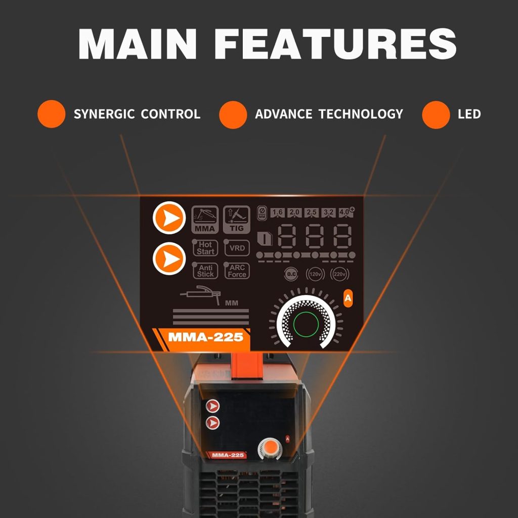 Rubik Soldador de palo, ARC MMA 225Amp Máquina de soldadura eléctrica de mano, IGBT pantalla digital LCD 110V/220V Hot Start 4 en 1 Máquina de soldadura portátil, con cable, soporte de electrodos,