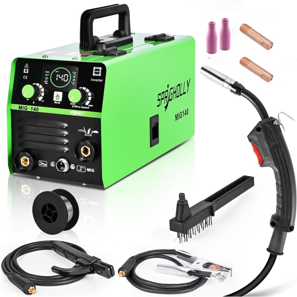 Soldador de Hilo 3 en 1 mig sin gas 140A 230V Portátil,ARC LIFT TIG inversor soldadores con Antorcha  Núcleo de Flujo soldador de hilo sin gas y electrodo,Equipos de soldadura