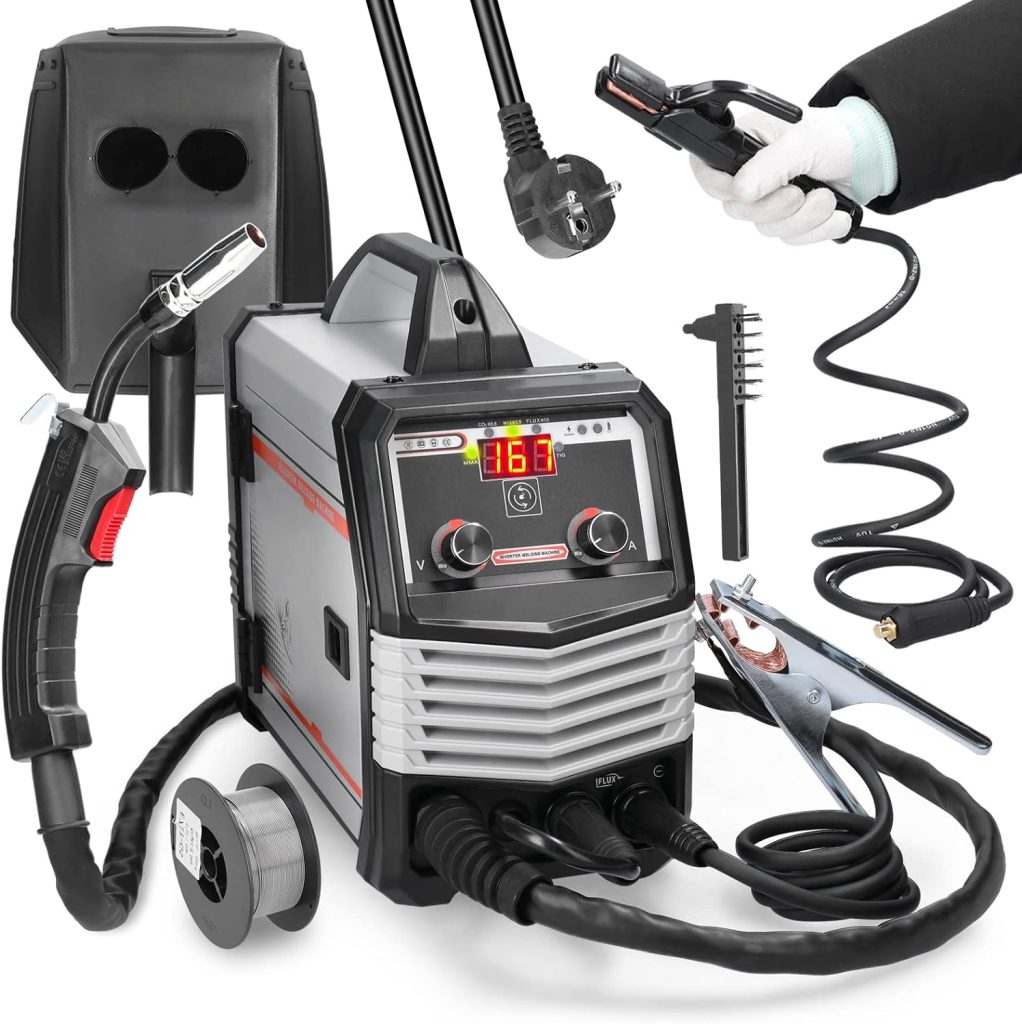 Soldador Inverter, Weytoll Soldadores 4 en 1 MIG MMA MAG TIG-160C, Máquina de Soldadura Eléctrica Portátil Multipropósito, Soldadores Inteligentes