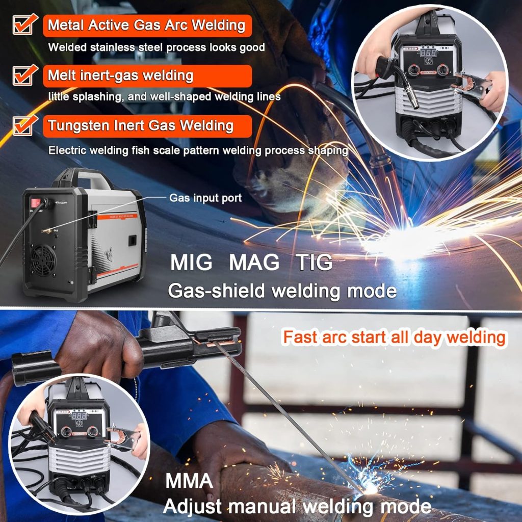 Soldador Inverter, Weytoll Soldadores 4 en 1 MIG MMA MAG TIG-160C, Máquina de Soldadura Eléctrica Portátil Multipropósito, Soldadores Inteligentes
