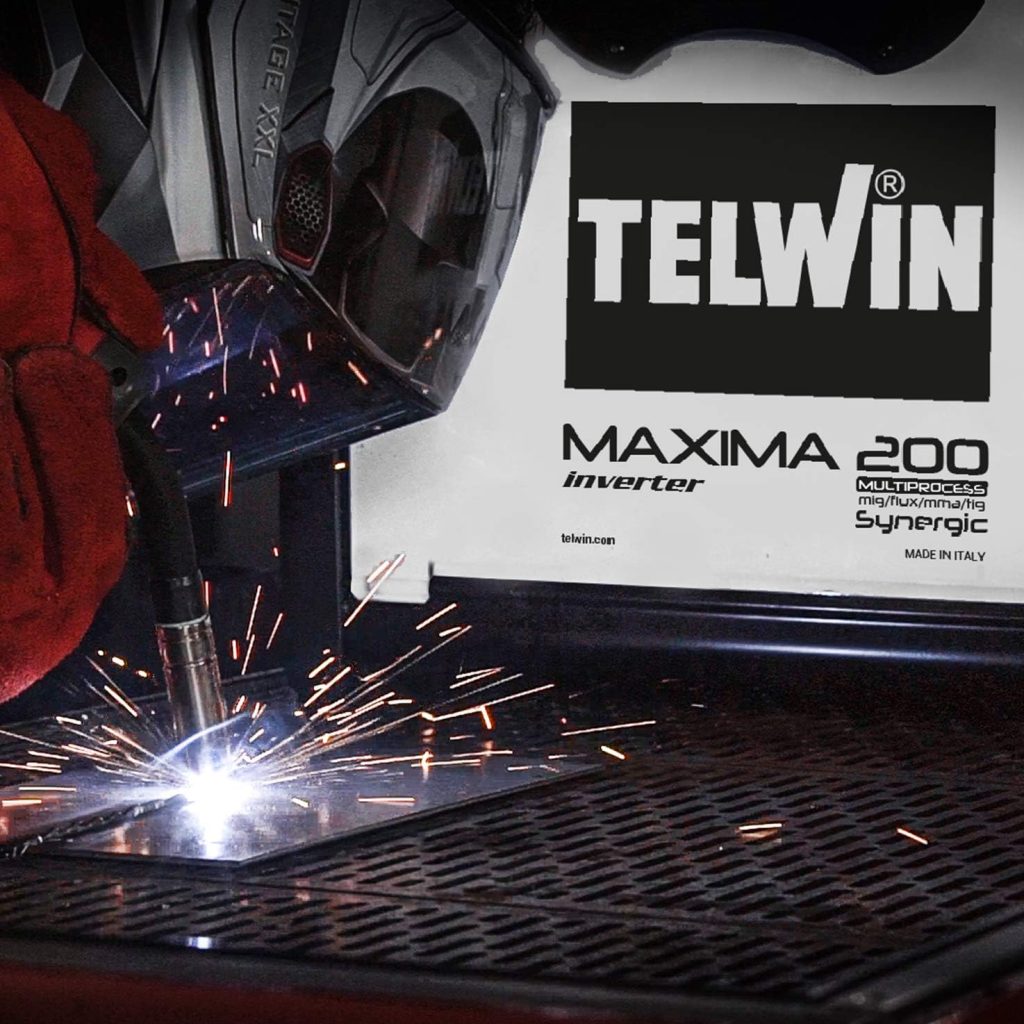 Telwin 816127 Soldadora inverter multiproceso, Máxima 200 con accesorios de soldadura Flux/MMA/Mig-Mag