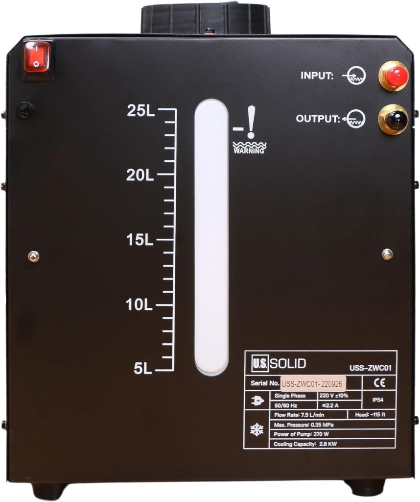 U.S. Solid Enfriador de agua 25 litros - Máquina de enfriamiento de agua para antorcha de soldadura Tig - Sistema de disipación de calor por túnel de viento - Soldador TIG MIG ventana transparente