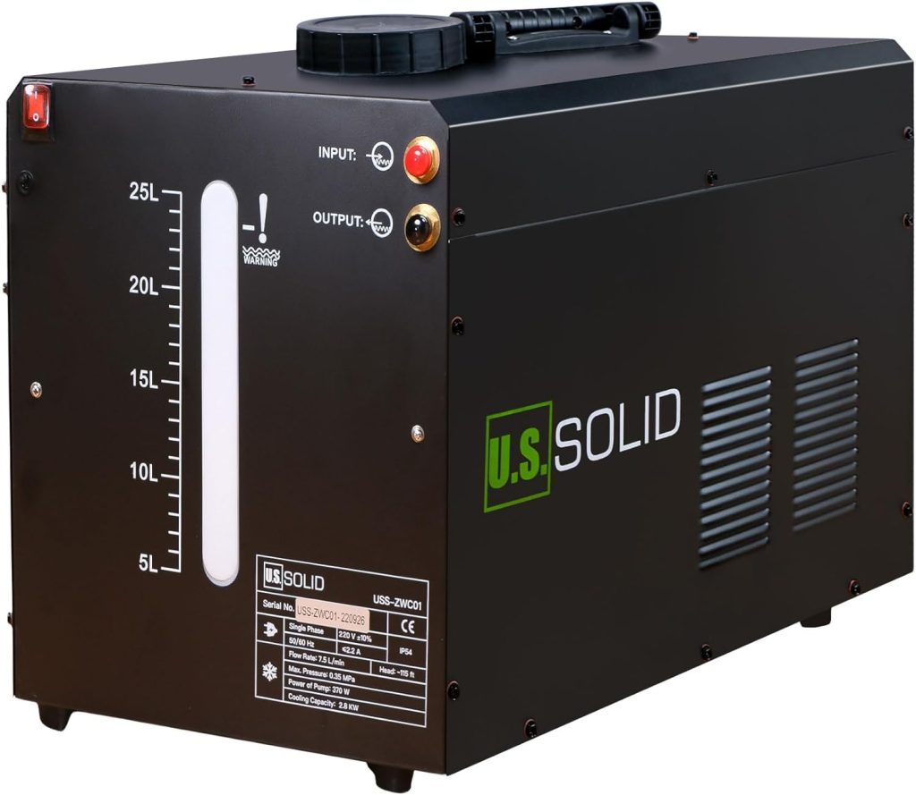 U.S. Solid Enfriador de agua 25 litros - Máquina de enfriamiento de agua para antorcha de soldadura Tig - Sistema de disipación de calor por túnel de viento - Soldador TIG MIG ventana transparente