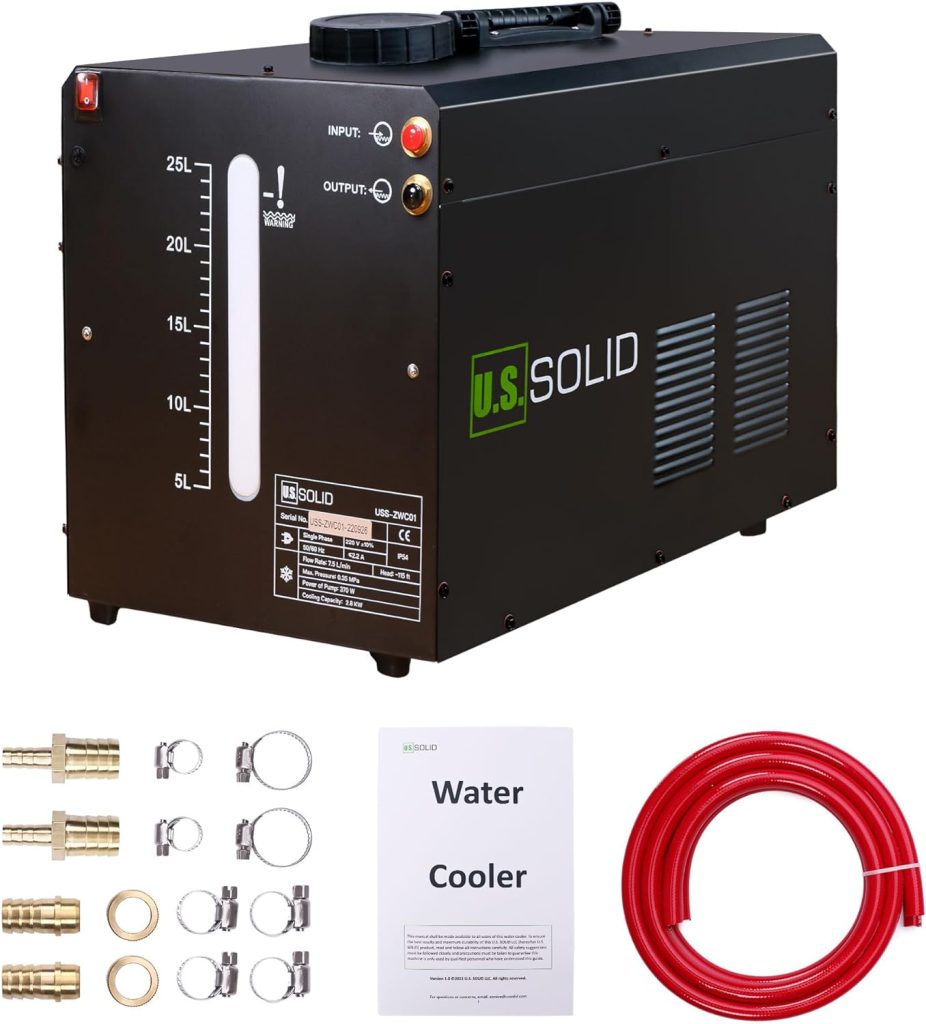 U.S. Solid Enfriador de agua 25 litros - Máquina de enfriamiento de agua para antorcha de soldadura Tig - Sistema de disipación de calor por túnel de viento - Soldador TIG MIG ventana transparente