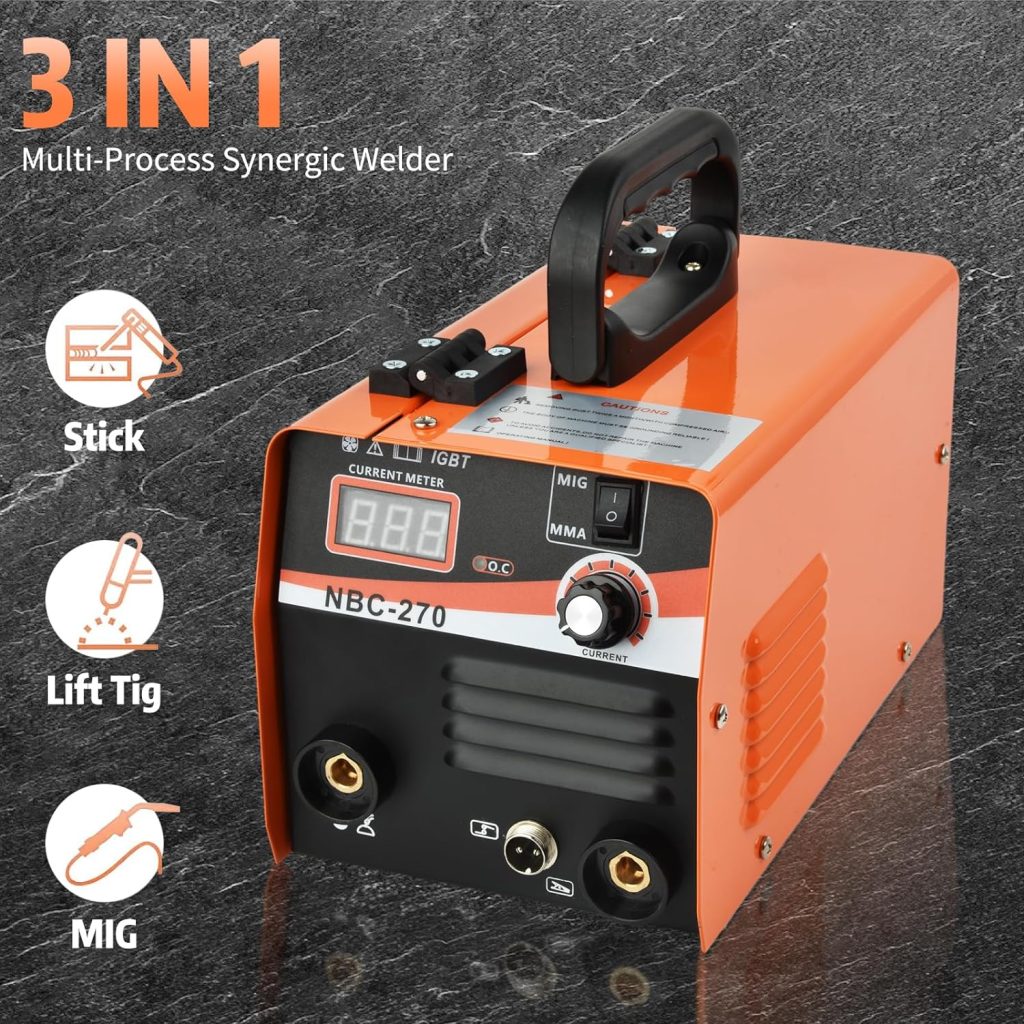 Vothen Soldadora de alambre continuo 3 en 1 soldadora MIG, no gas digital portátil mini 220 V con universal MMA MIG LIFT TIG, incluye linterna e hilo animado de 0,8 mm (1 kg)