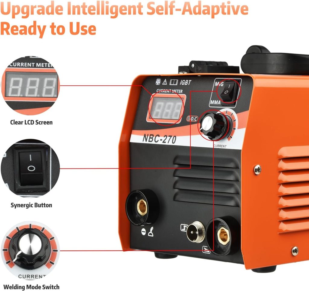 Vothen Soldadora de alambre continuo 3 en 1 soldadora MIG, no gas digital portátil mini 220 V con universal MMA MIG LIFT TIG, incluye linterna e hilo animado de 0,8 mm (1 kg)